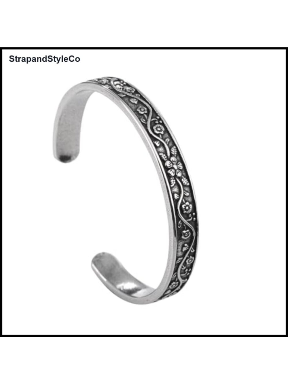Vintage Floral Engraved Stainless Steel Cuff Bracelet
